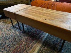 Matching Coffee Table & Footstool from Foraged Wood Blocks